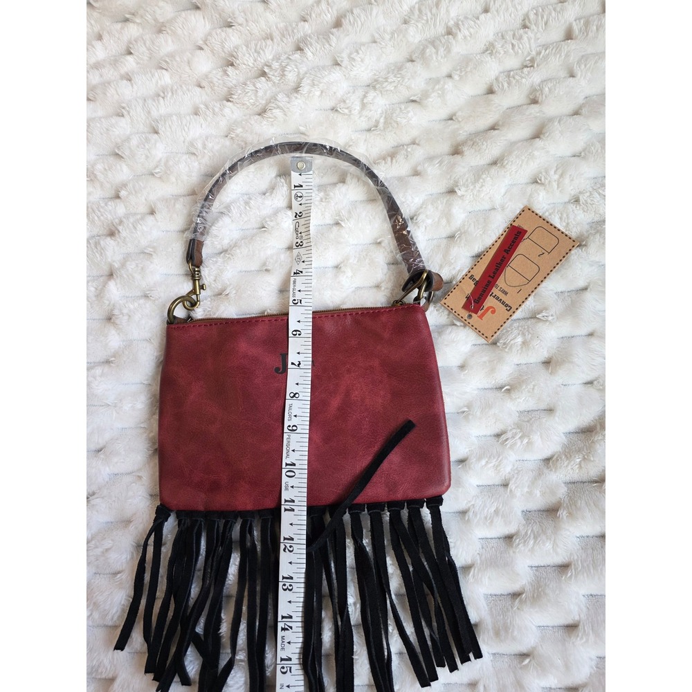Justin Convertible Bag Leopard Print Burgundy Fringe Shoulder Bag Wristlet NEW - Picture 9 of 9